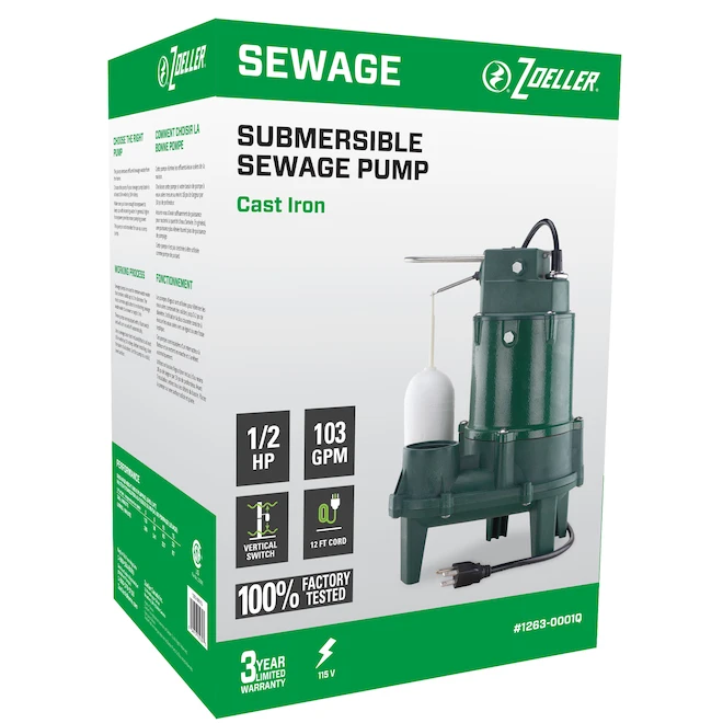 Zoeller Pro Sewage Pump 1/2-HP Cast Iron Subersible Sump Pump 1 Zoeller Pro Sewage Pump 1/2-HP Cast Iron Subersible Sump Pump